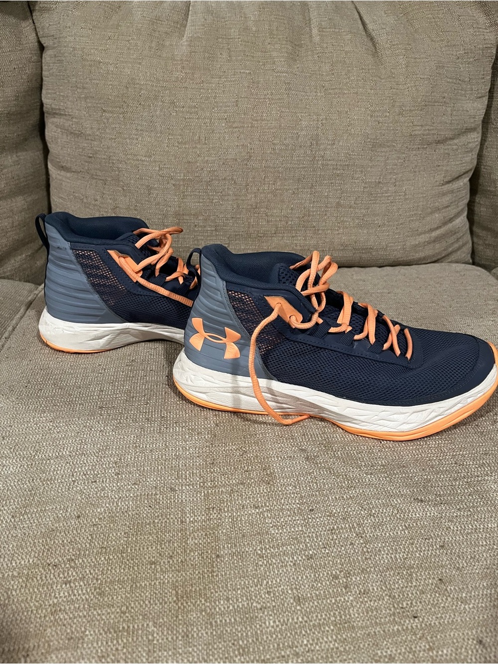 Under Armour Blue-Violet with Peach High-Top Basketball Shoes
